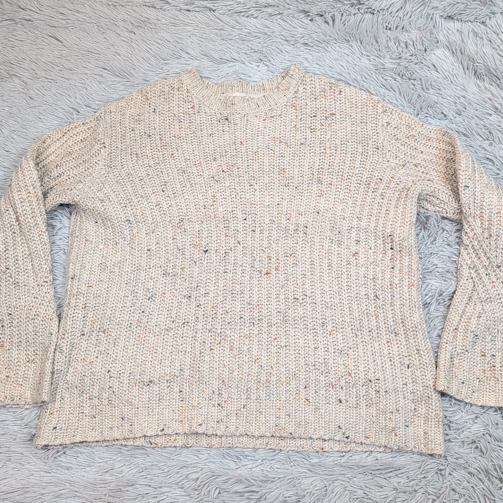 A New Day Sweater Womens XL Beige Metallic Ribbed Knit Comfort Preppy Casual